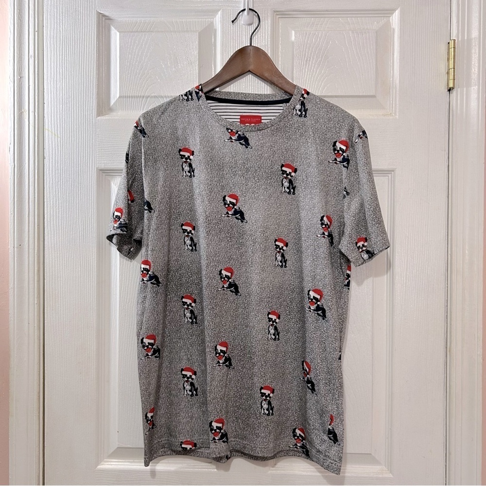 Denim & Flower Ricky Singh Men's Holiday Pug Dog Shirt Gray Red Size Medium